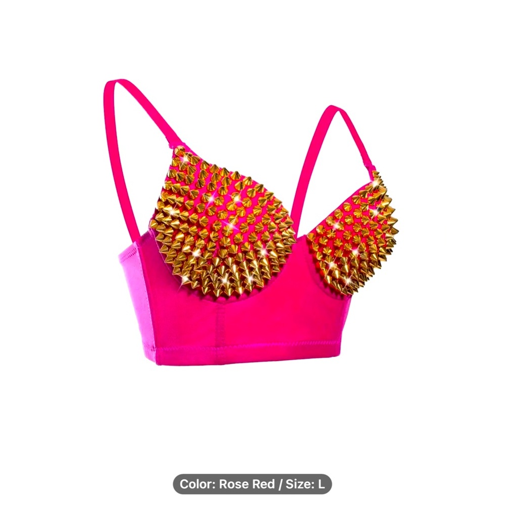 Pink spiked bra with adjustable straps